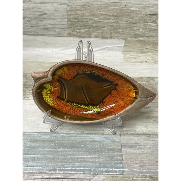 Santa Anita Ware California Pottery Orange Leaf Dish Decorative Vintage Ash Tray - Picture 1 of 5